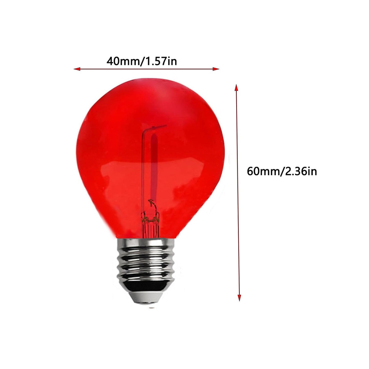 15 Pack G40 Plastic LED Replacement Light Bulbs 1W Shatterproof Red Color Filament Globe Bulbs E12 Candelabra Base Christmas Round Replacement Bulbs