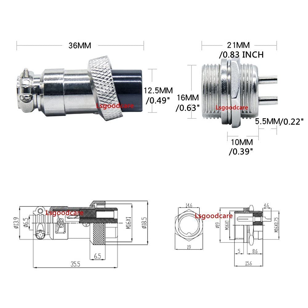 Lsgoodcare 10Pairs 16mm 8 Pin Din Female/ Male Aviation Connector Plug with 10Pcs Aviation Caps , 5A GX16 Metal Chassis Connector Socket