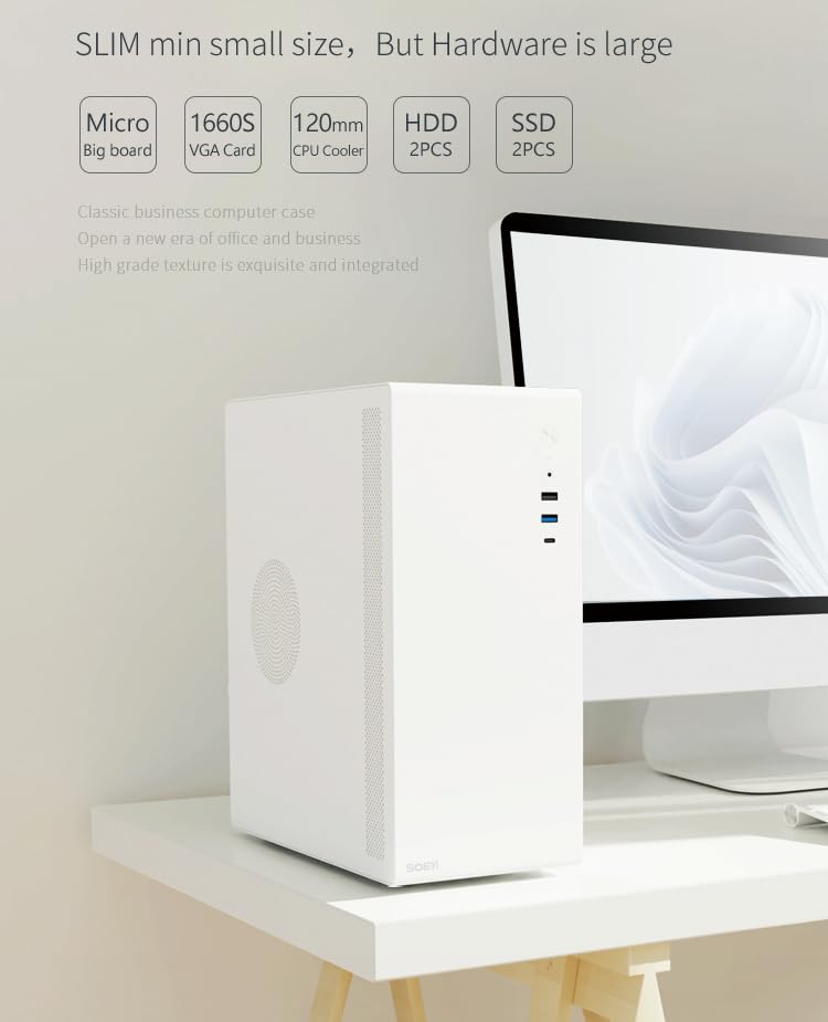 V100 M-ATX/ITX Computer Case,Multifunctional Pc Case, Business Case with Spcc Side Panel, Support 260mm VGA Card 120mm CPU Cooler (White)