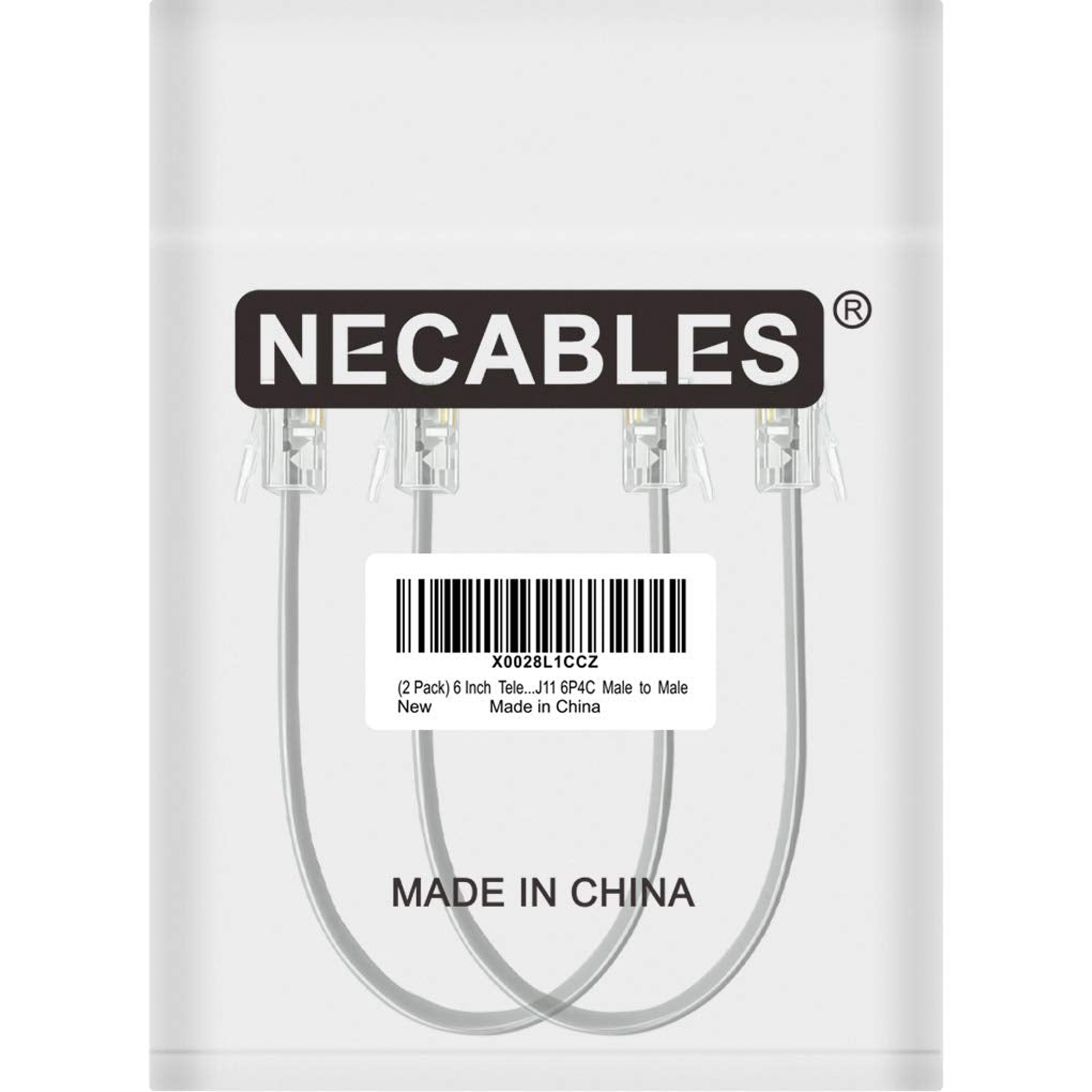 NECABLES 2Pack 6 Inch Short Telephone Cord Phone Cable Wall Phone Cord for Landline RJ11 6P4C Male to Male