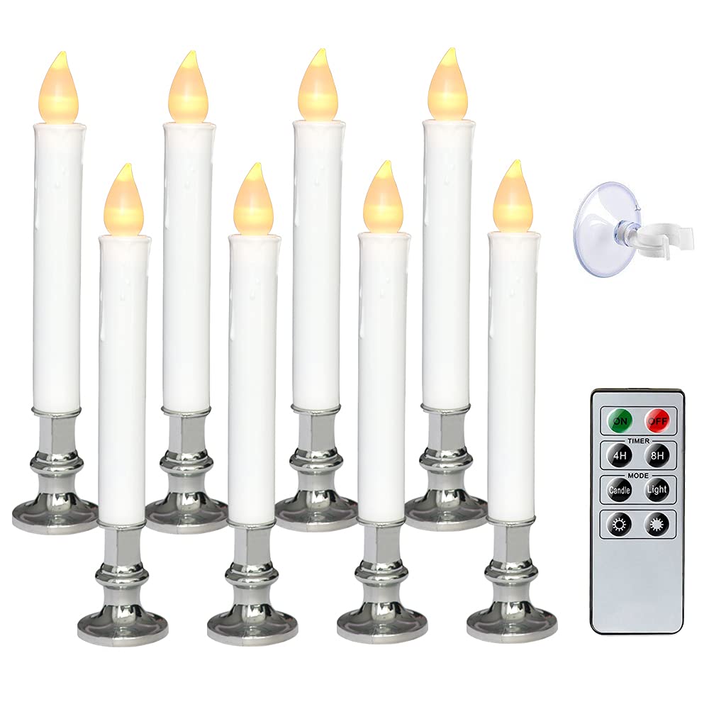 Wondise Flameless Window Candles with Remote and Timer, Battery Operated Silver Holders and Suction Cups White Candles for Christmas Home Decoration