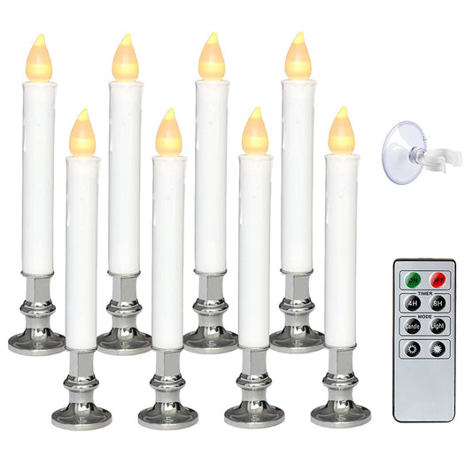 Wondise Flameless Window Candles with Remote and Timer, Battery Operated Silver Holders and Suction Cups White Candles for Christmas Home Decoration
