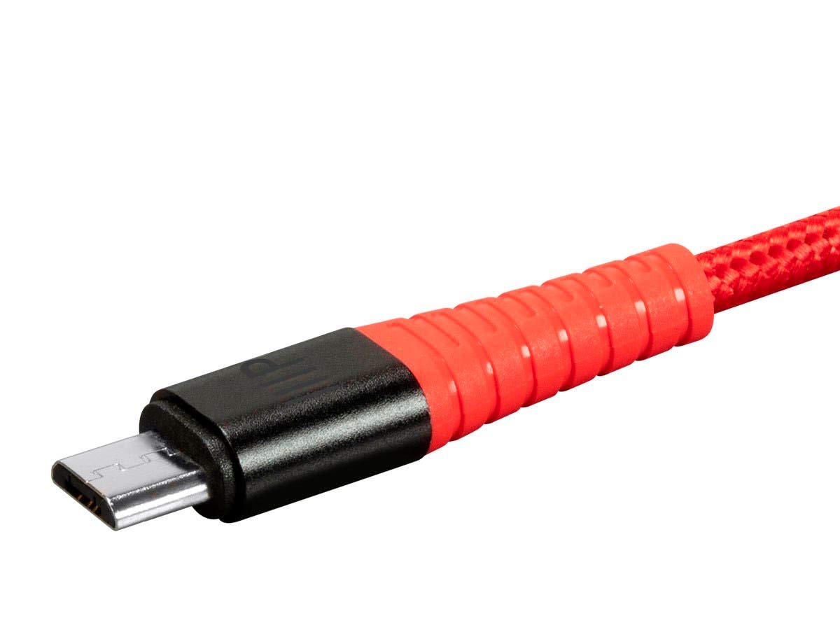 Monoprice USB 2.0 Micro Type-B to Type-A Charge & Sync Cable - Nylon-Braid, 3 Feet, Red - AtlasFlex Series