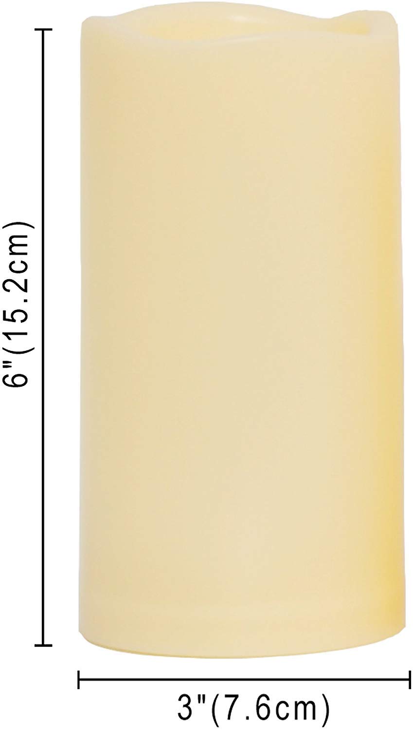 2 PCS 3" x6" Waterproof Outdoor Battery Operated Flameless LED Pillar Candles with Timer Flickering Plastic Resin Electric Decorative Light
