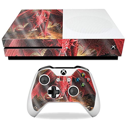 MightySkins Glossy Glitter Skin for Microsoft Xbox One S - Angry Dragon | Protective, Durable High-Gloss Glitter Finish | Easy to Apply, Remove,