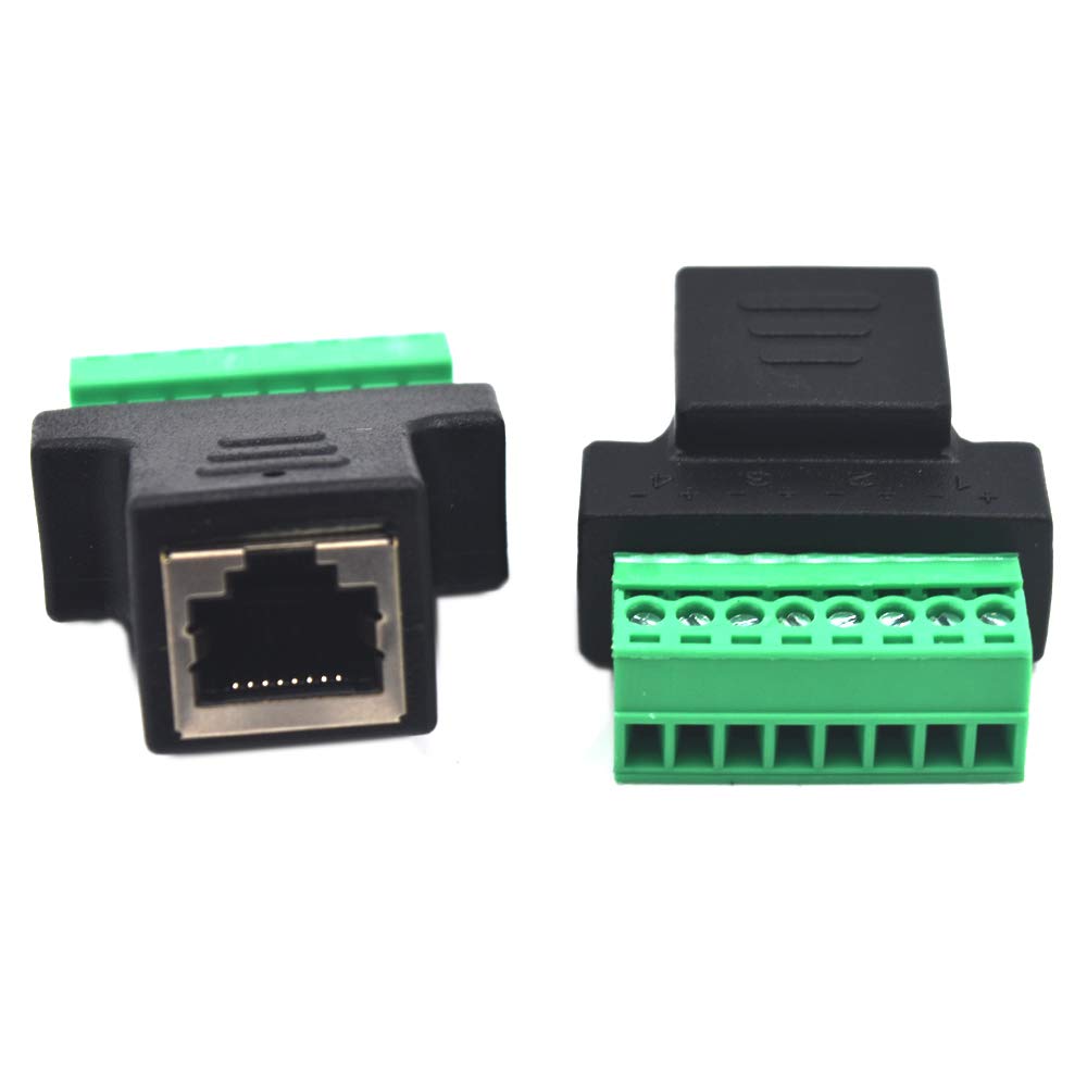 Kework 2 Pack Ethernet RJ45 Female Terminal Block Adapter, Network RJ45 8P8C Bolt Screw Terminal Cable Extension Connector Plug