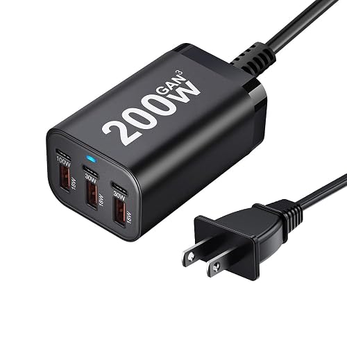 200W USB C Charge Block,6 Port PD 100W 65W 45W GaN Charger,Multi Port Fast Charging Station Hub for Multiple Devices,MacBook,iPad,iPhone,HP DELL