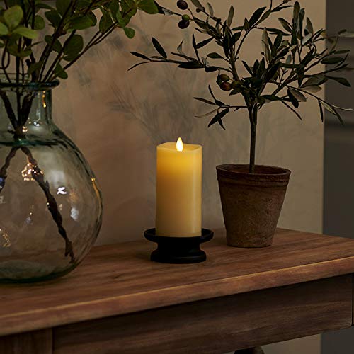 Luminara Flameless Slim Pillar Candle, Flickering Real Flame Effect, Melted Edge, Smooth Wax, Unscented, White, Real Wax, LED Battery Operated
