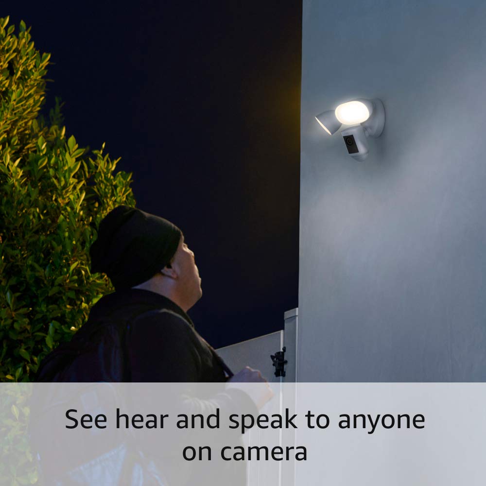 Like-New Ring Floodlight Cam Wired Pro with Bird’s Eye View and 3D Motion Detection, White