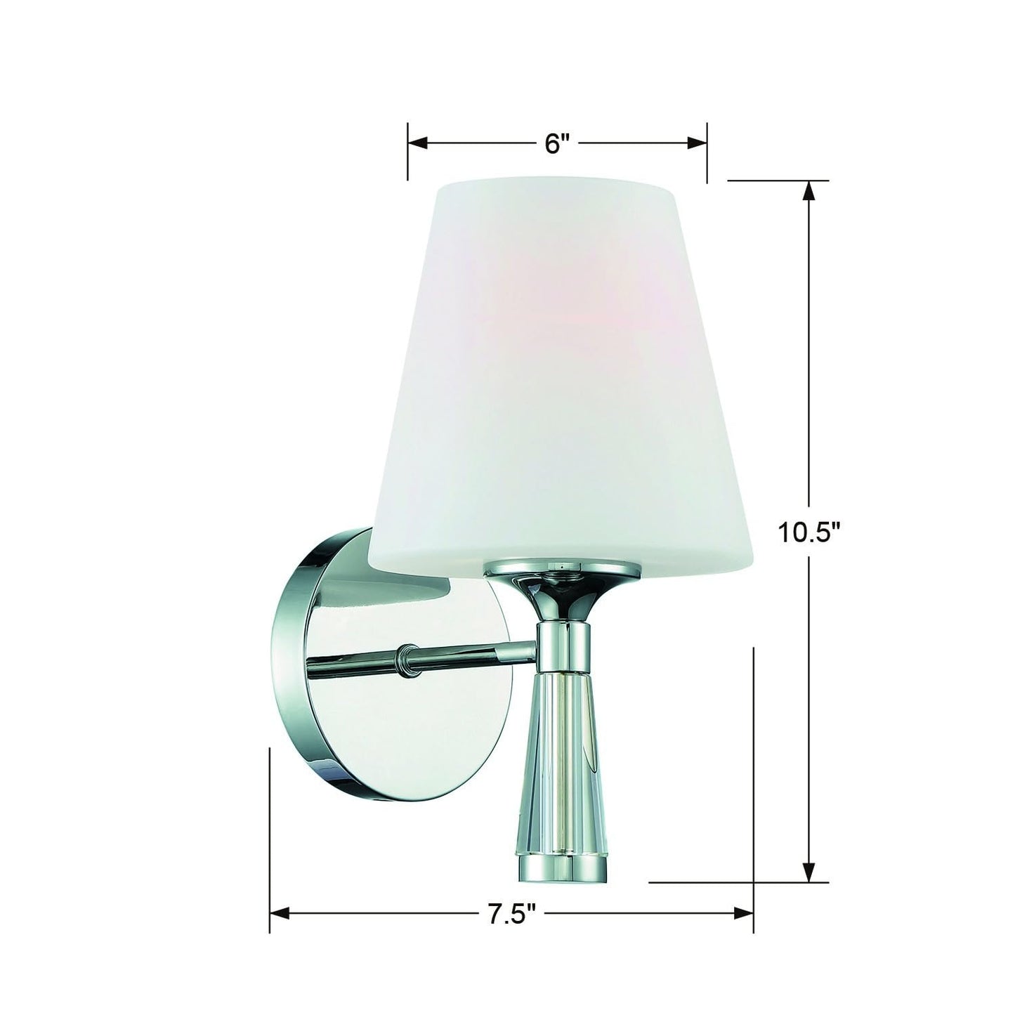 Crystorama Ramsey 1 Light Polished Nickel Sconce with Sconce with Glass Shade