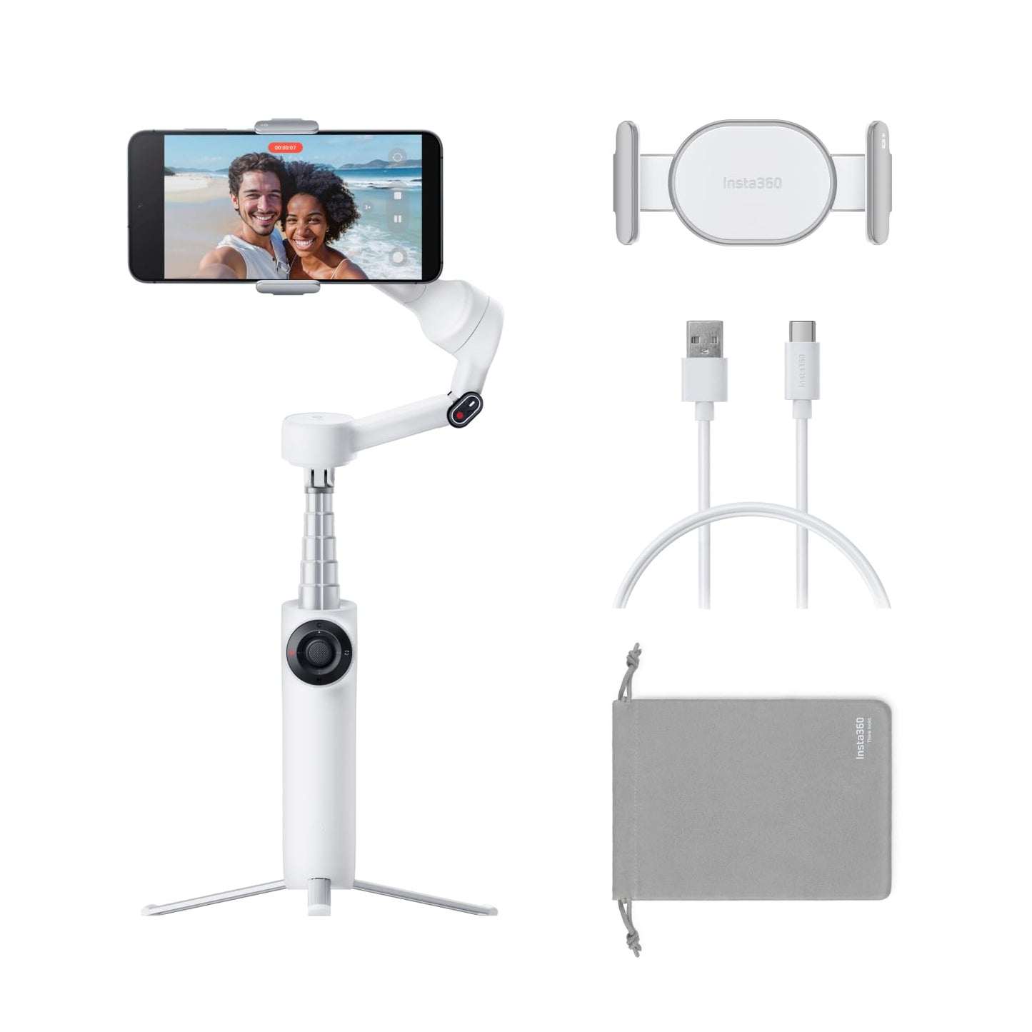 Insta360 Flow 2 White - Foldable AI Gimbal for iPhone, AI Tracking, Multi-Person Tracking, Built-in Tripod/Selfie Stick, Remote Control