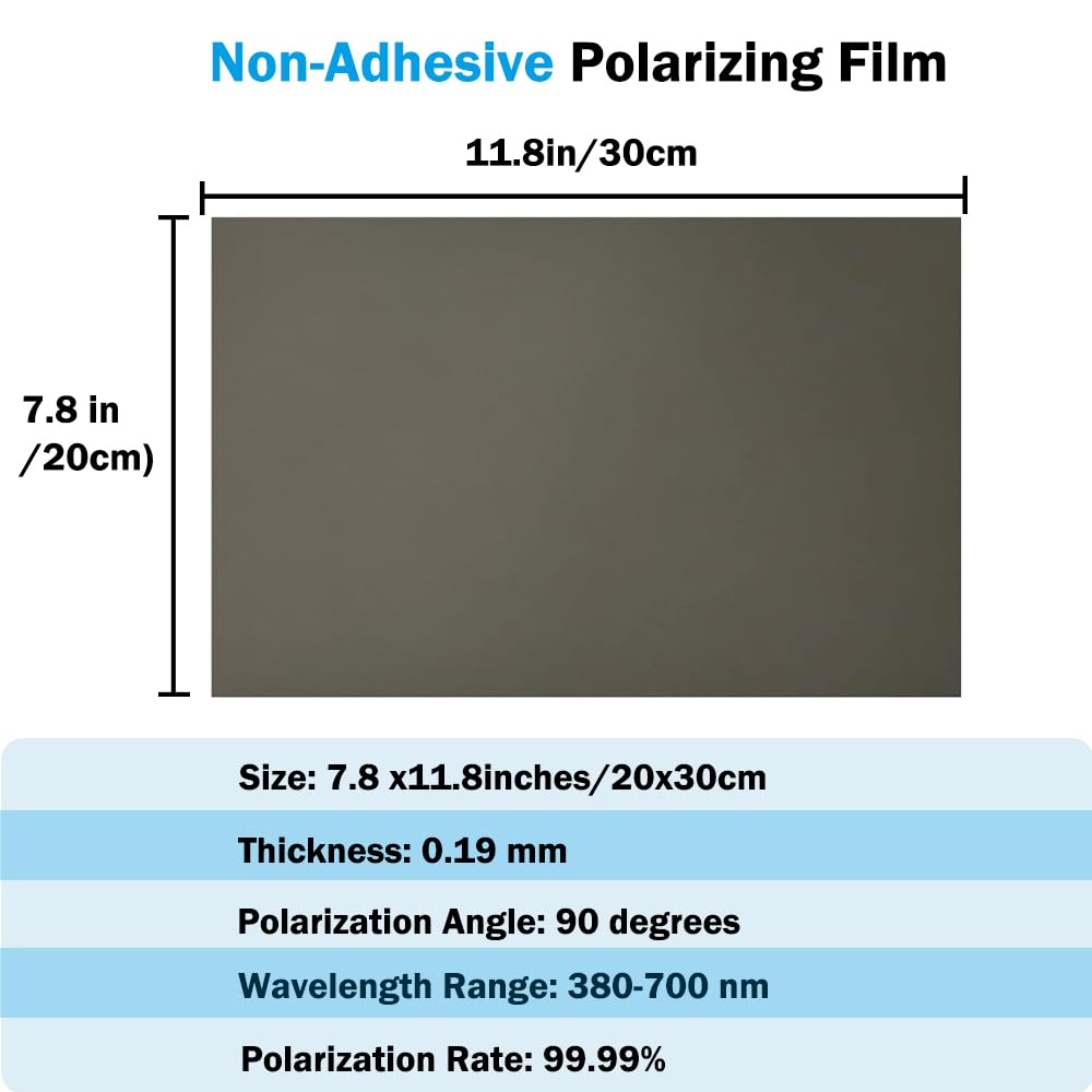 Polarized Film Sheets 3 PCS 7.8 x11.8inches/20x30cm Polarizer Linear Polarizing Filter Non-Adhesive for Educational Physics Photography Lighting