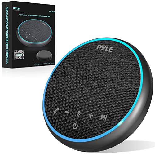 Pyle Portable Conference Speakerphone, Multifunctional Wireless BT Speaker Phone with USB C and Aux Cable, 10m Omnidirectional Microphone Coverage