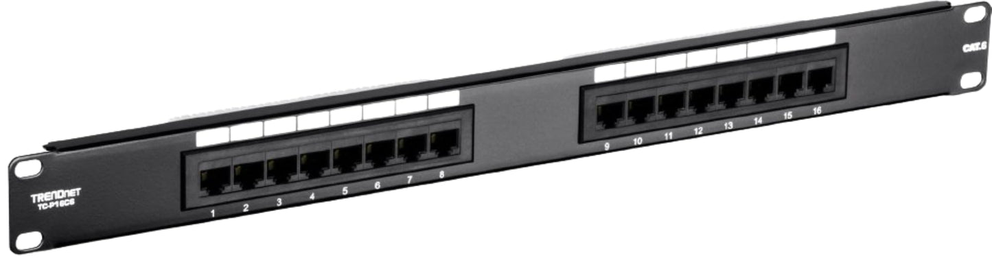 TRENDnet 16-Port Cat6 Unshielded Patch Panel,Rackmount, 1U 19", Cat3,Cat4,Cat5,Cat5e,Cat6 Compatible, 250Mhz Connection, Ideal for Copper Gigabit