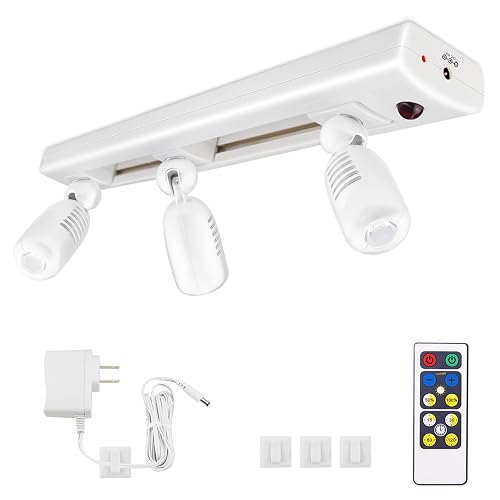 LUXSWAY LED Track Light Plug in Spotlight with Remote and 3 Adjustable Light Heads, Dimmable Under Cabinet Track Lighting for Indoor Artwork, Picture