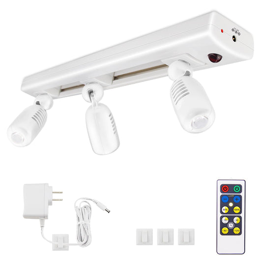 LUXSWAY LED Track Light Plug in Spotlight with Remote and 3 Adjustable Light Heads, Dimmable Under Cabinet Track Lighting for Indoor Artwork, Picture