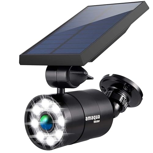 amaqua Solar Motion Spotlight Outdoor Aluminum case 9-Watt(110W Equ.) 1400-Lumen Solar Motion Sensor Floodlight for Outside Garden Patio Garage Deck