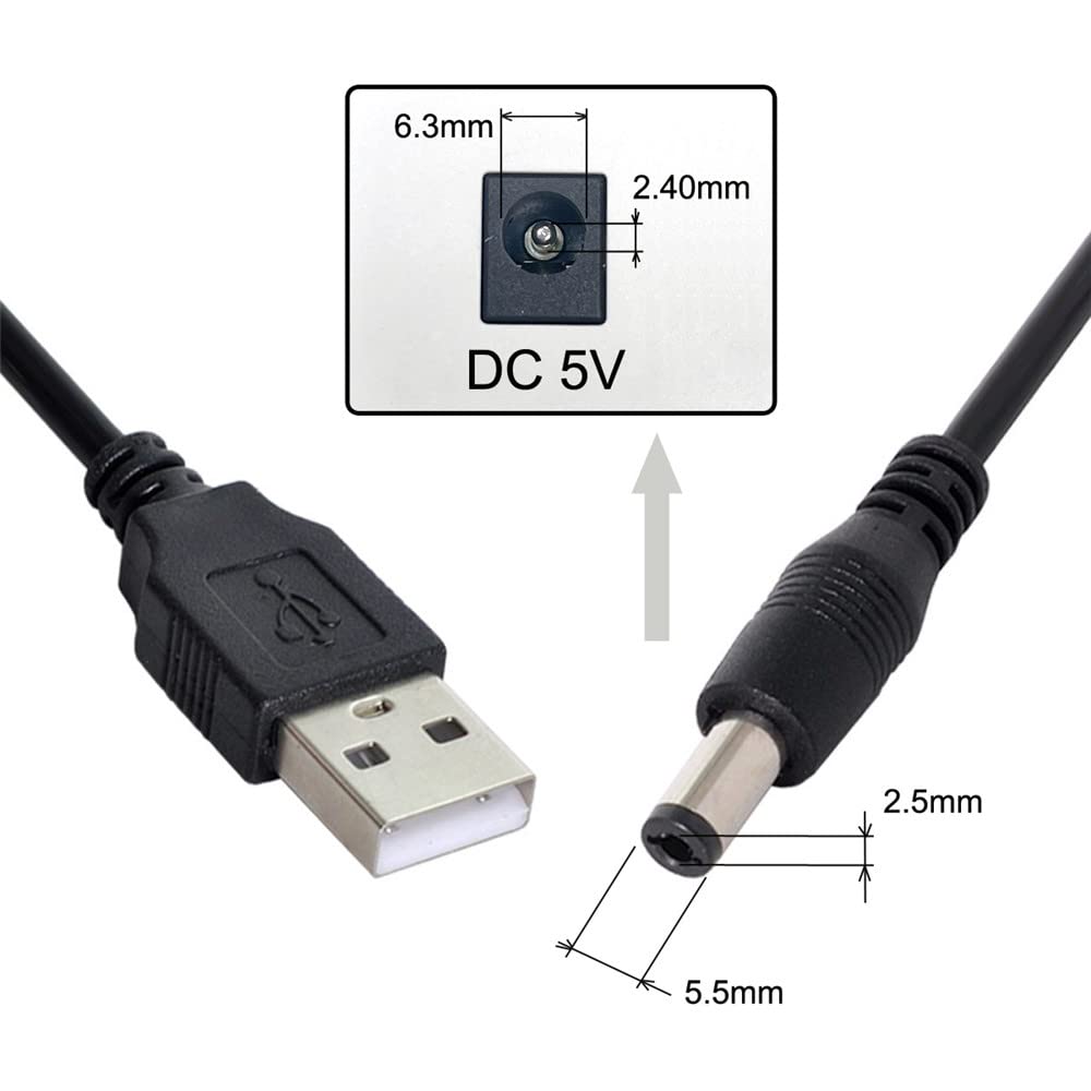 JSER USB 2.0 A Type Male to 5.5 x 2.5mm DC 5V Power Plug Barrel Connector Charge Cable 3ft