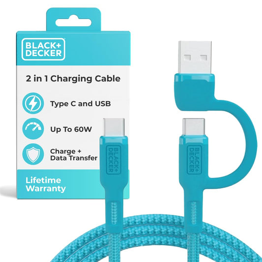 BLACK+DECKER USB C Multi Charging Cable, Fast Multi Charger Cable w/Adapter Braided 2in1 Multiple USB Cable, Universal Charging Cord w/Type C/USB