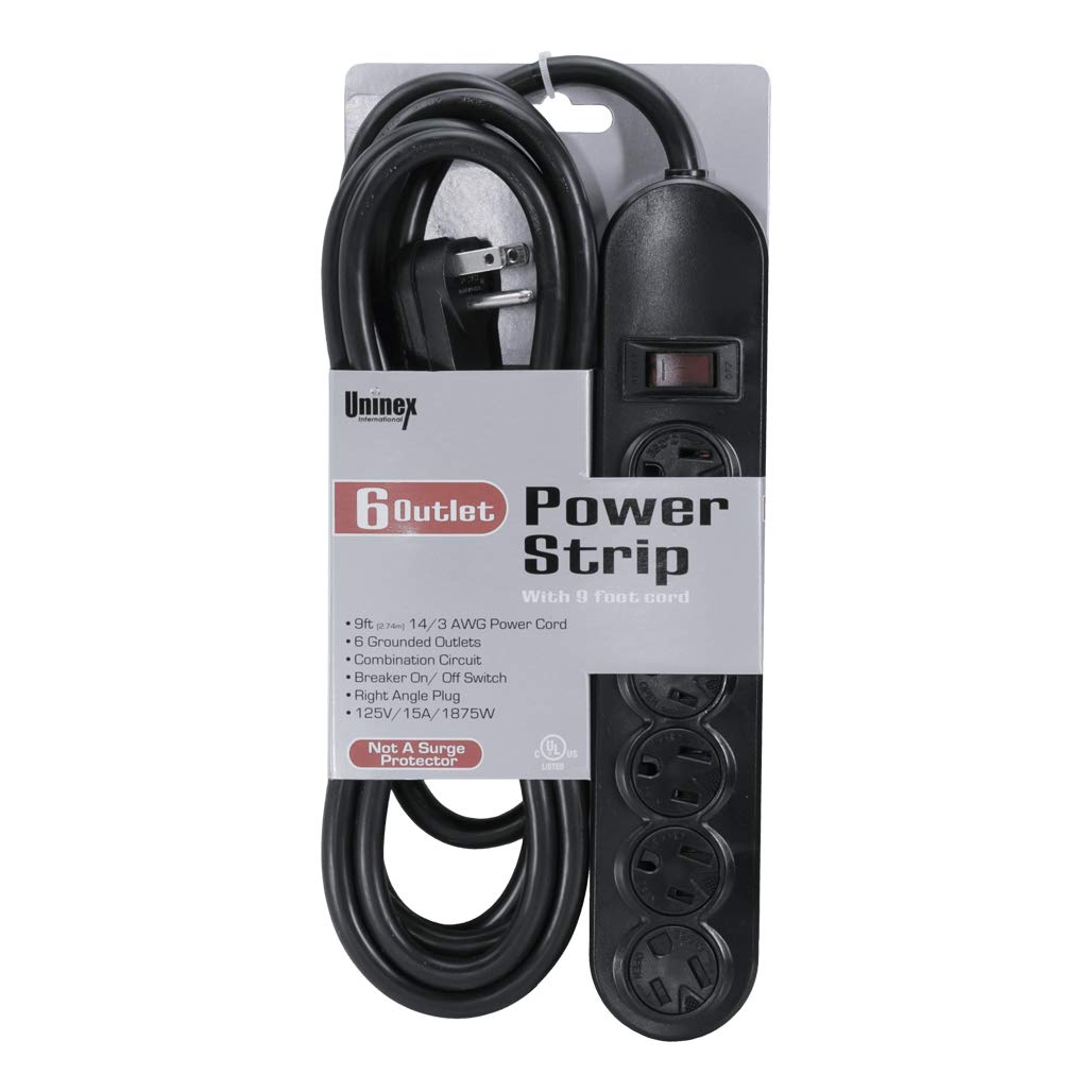 UNINEX 9ft 6-Outlet Power Strip, Black