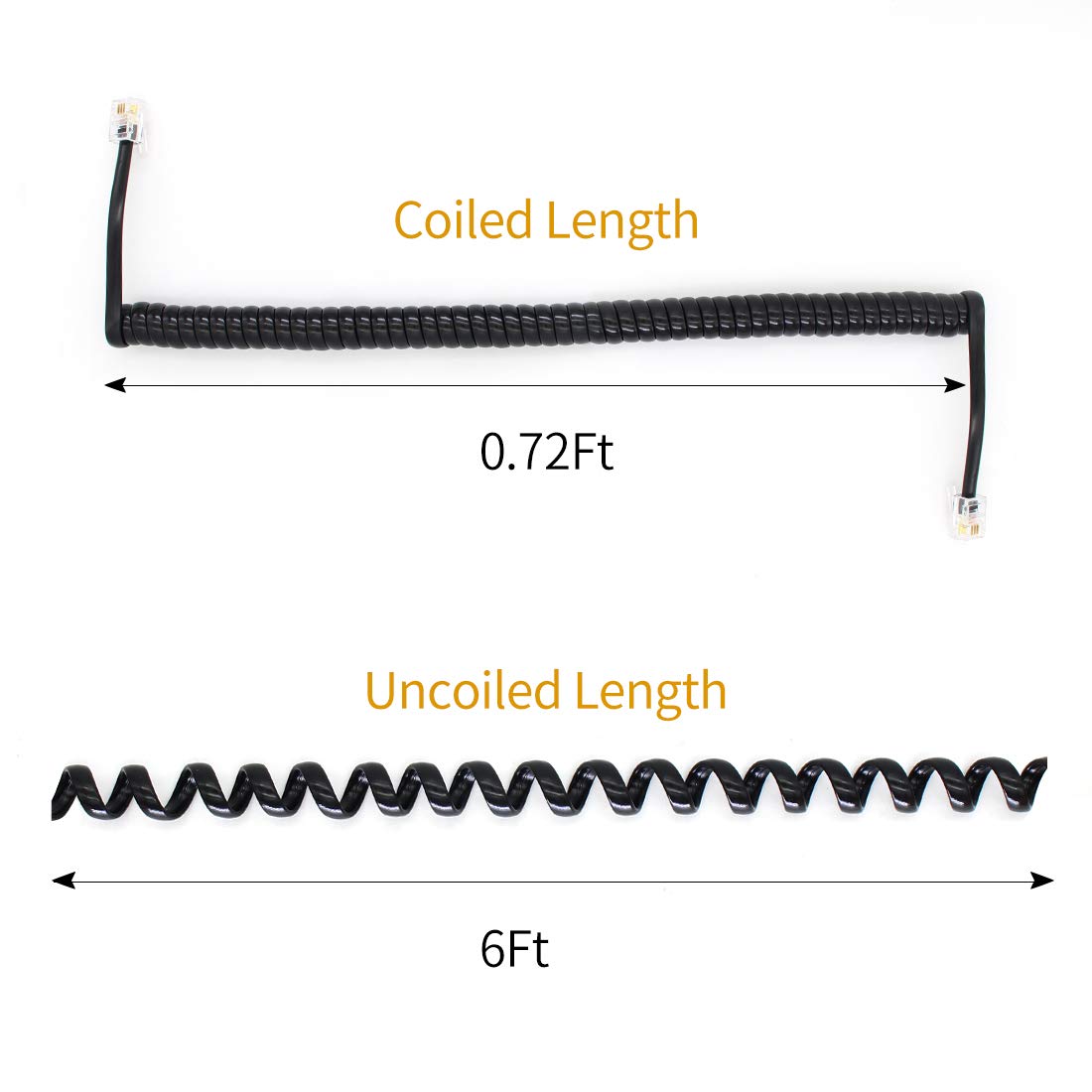 Telephone Handset Cord Detangler Cable Pure-Copper Coiled 0.72 to 6 Feet Uncoiled Landline Phone Spiral Curly Cable Extension Modular Wire Lead