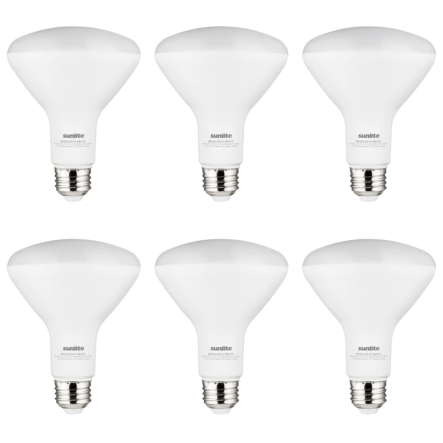 Sunlite LED BR30 Recessed Light Bulb, 10.5 Watt (65w Equivalent), 800 Lumens, Medium E26 Base, Dimmable Flood, UL Listed, 2700K Soft White, 6 Count