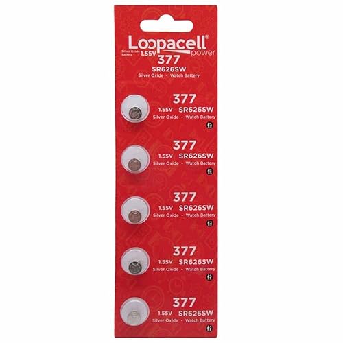 LOOPACELL 377/376 / SR626W / SR626SW / Silver Oxide Watch Batteries (Pack of 5) - 1.55V Long Lasting Coin Cell Battery for Watches, Toys…