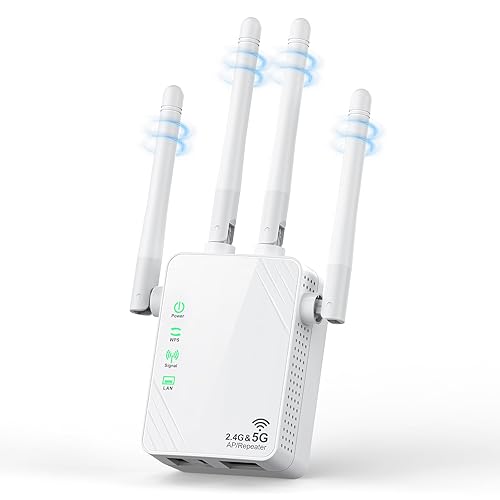 WiFi Extender Signal Booster for Home, Dual Band 1200Mbps Internet Extender WiFi Booster Up to 12888 Sq.ft Coverage and 105 Devices, WiFi Repeater