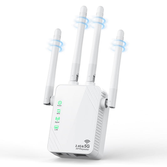 WiFi Extender Signal Booster for Home, Dual Band 1200Mbps Internet Extender WiFi Booster Up to 12888 Sq.ft Coverage and 105 Devices, WiFi Repeater