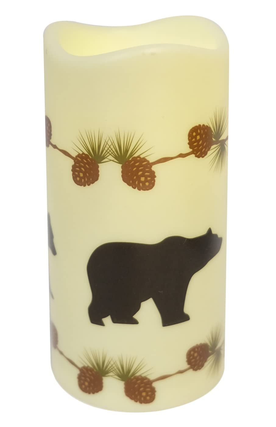 BestGiftEver Battery Operated Flameless Candle with Bear and Pinecone Design - Decorative LED Candle Light for Rustic Decor and Holiday Decorations