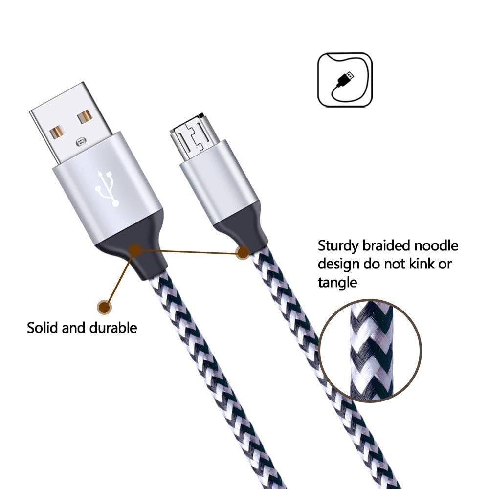 USB Wall Charger Block 2.1A Dual Port Power Adapter with Car Charger and 6ft Micro Phone Charger Cable Nyon Braided Cord for Samsung Galaxy S7, S7