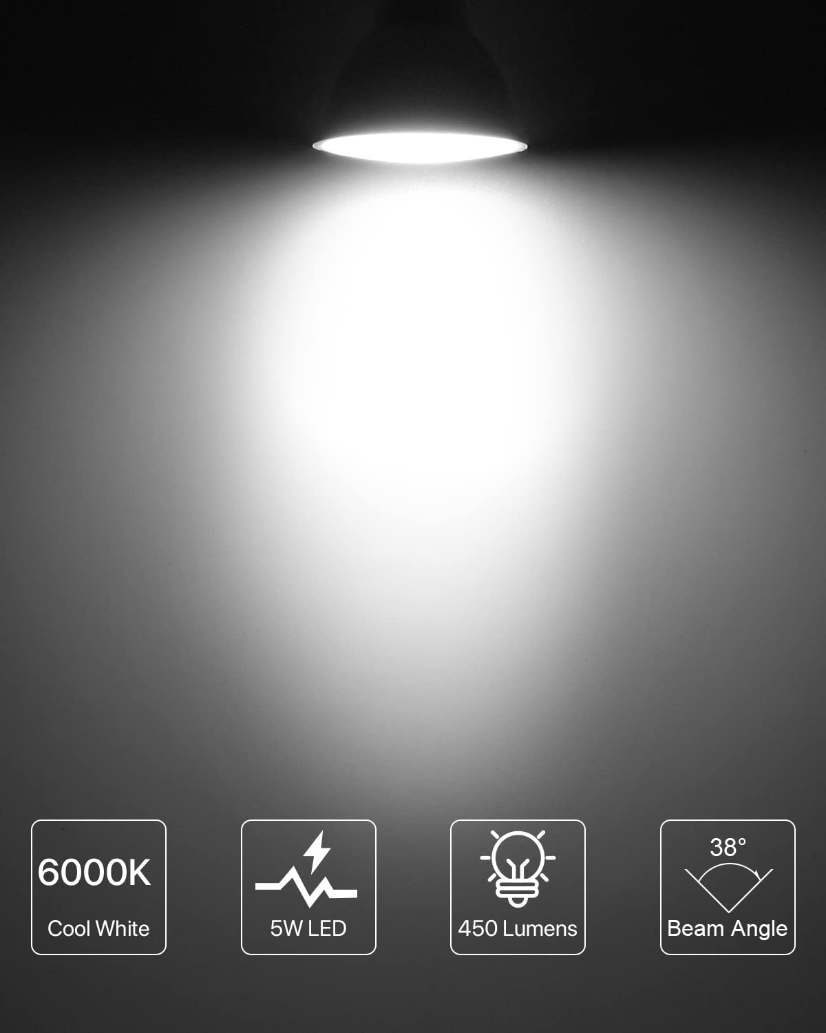 LUTW MR16 Dimmable LED Spot Bulbs, 38° 40W 6000K Cool White, 6 Pack