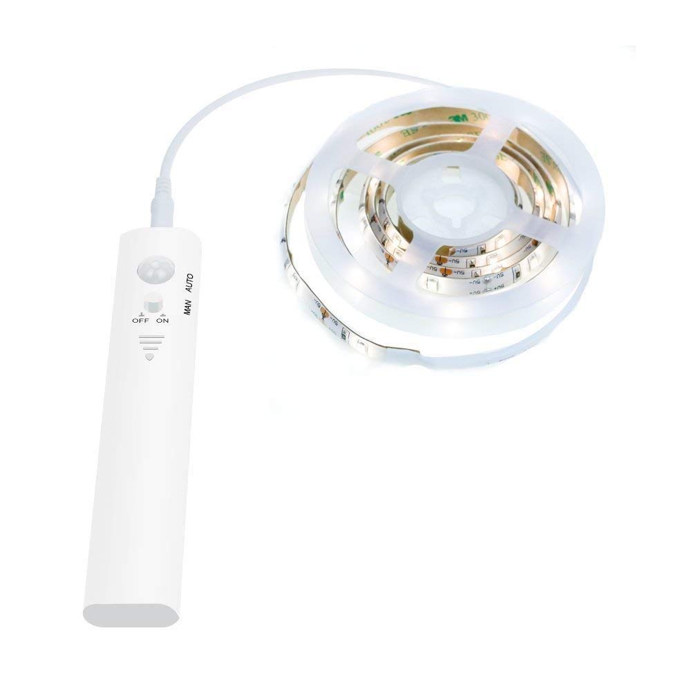 KUCAM Motion Sensor Wardrobe Light, 2M LED Strip Closet Lights, PIR Auto on/Off, Battery Powered Warm White for Bedside, Bathroom, Closet, Cabinet