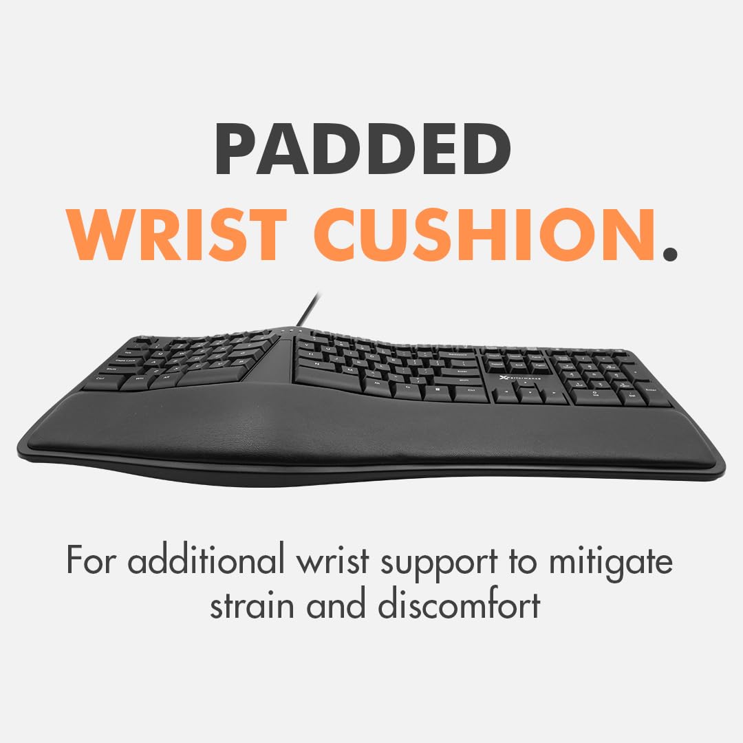 X9 Wired Ergonomic Keyboard with Cushioned Wrist Rest - Type Comfortably Longer - USB Wired Split Keyboard for Laptop, PC & Chrome Computer with 110