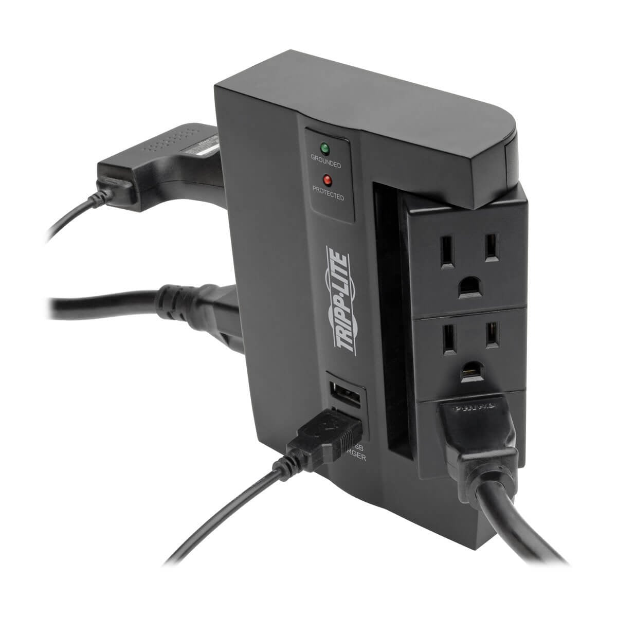TRIPP LITE 6 Outlet Surge Protector Power Strip, 3 Rotatable Outlets, Wall Tap/Direct Plug in, 1200 Joules, 2 USB Charging Ports, Limited Warranty
