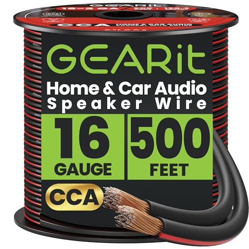 GEARit 16 Gauge Speaker Wire 500 ft,16 Gauge Wire with Foot Markers & Polarity Markings,Flexible Speaker Cable for Car Audio & Home Theater