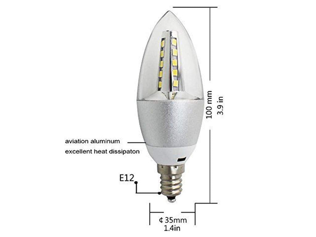 E12 LED Candelabra Bulbs 5W AC85-265V E12 LED Lights Bulbs Cool White 6000K Chandelier Light Bulbs 60-Watt Candles Equivalent Lights Bulbs for Ceiling