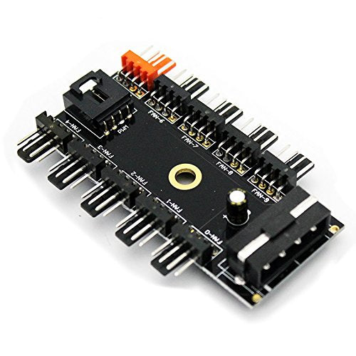 (2 Pack) Toptekits Chassis Fan Hub CPU Cooling HUB 10 Port 12V 4 Pin Fan PWM Fan Hub SATA Controller,1 Female to 10 Male 4Pin Fan Hub Splitter Cable