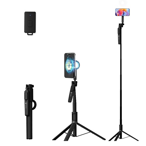 64" Magnetic Phone Tripod for iPhone MagSafe, Reinforced Aluminum Selfie Stick Tripod Stand for Video Recording, Vlogging & Travel Content Creators