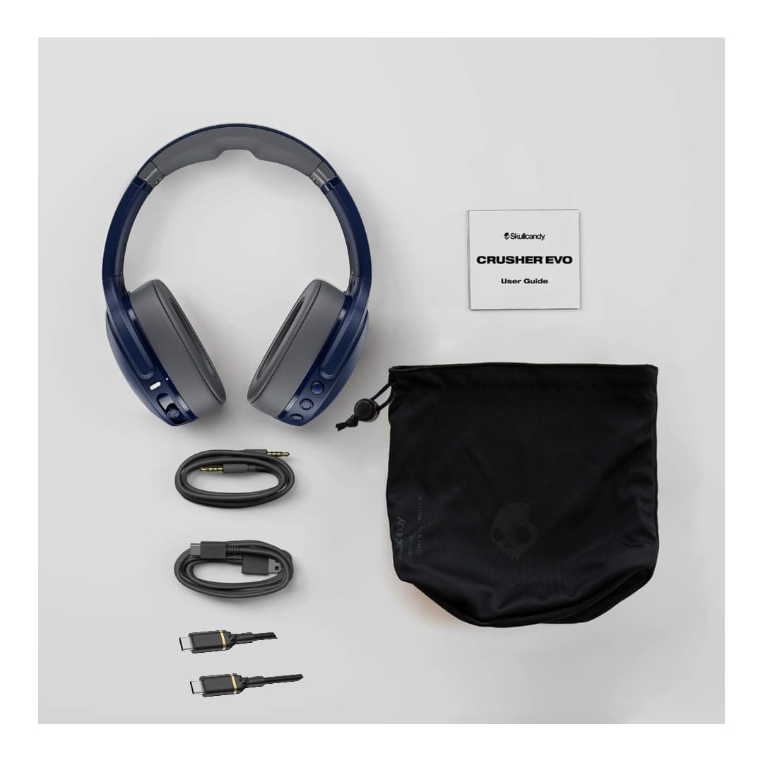 Skullcandy Crusher Evo Wireless Bluetooth Headphones Blue/Grey, Multi-Sensory Bass, 40Hr Wireless, Noise Isolating Over-Ear, Mic for iPhone/Android…