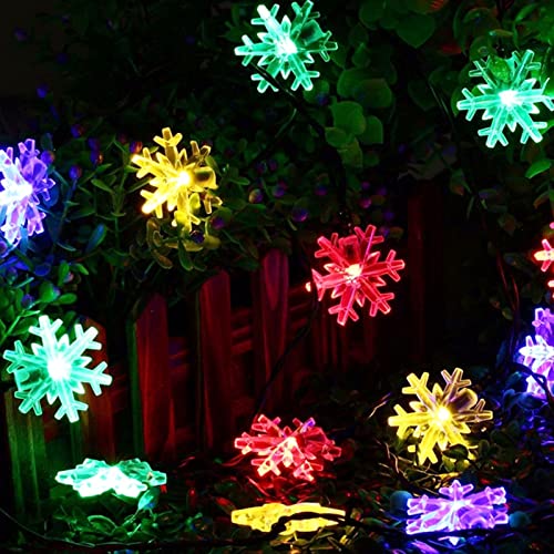 Dazzle Bright 100 LED Solar Christmas Snowflake Lights Outdoor, 39 FT Solar Powered Snowflake String Lights Waterproof for Xmas Tree, Holiday, Wedding