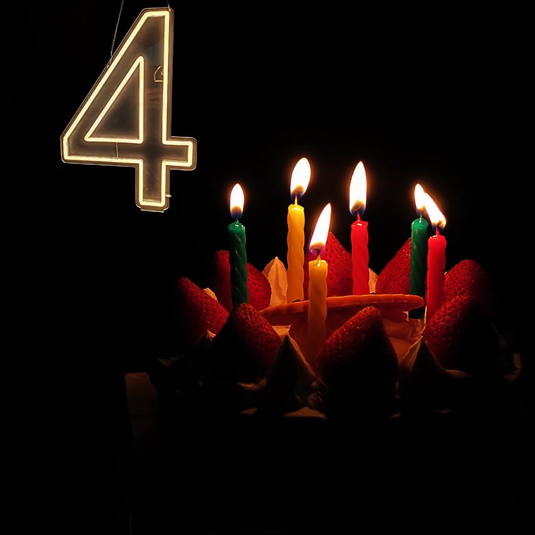 Neon Signs Number 4 Birthdays Decor Neon Lights Party USB Plus Battery Case Light up your baby's birthday with our Neon Number Four Sign (Number