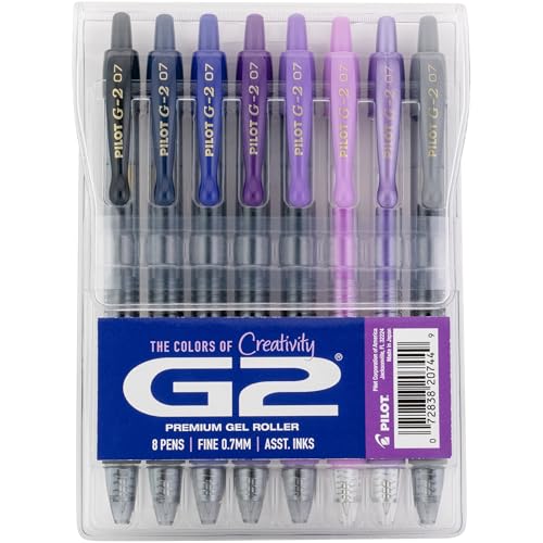 Pilot G2 Premium Gel Roller Pens, G2 Boost Purple Pens Pack, The Colors of Creativity, 8 Pack Pouch, Fine Point 0.7 mm, Assorted