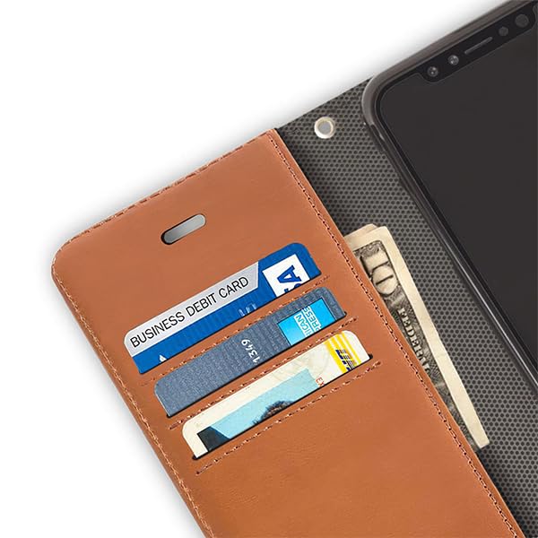 SafeSleeve Wallet Leather Case for iPhone 16e/17e EMF Blocker for Cell Phone with 3 Card Holder & Adjustable Stand - Magnetic Closure, and Magnetic