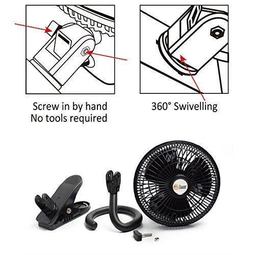 TN TONNY Clip-on Fan, AC 110V 6 Inch Adjustable Clip Table Fan with 2 Speeds Wind, Personal Cooling Fan with 6 Foot Cord and Plastic Safety Grill