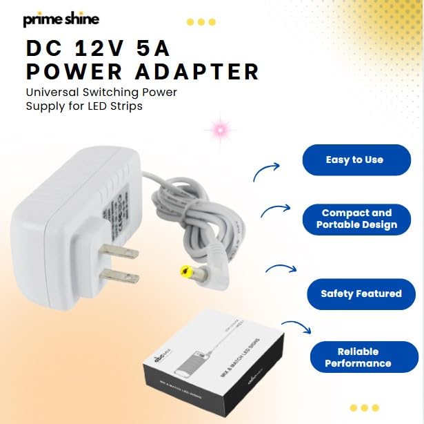 DC 12V 5A Power Adapter - Universal Switching Power Supply for LED Strips, CCTV, and More