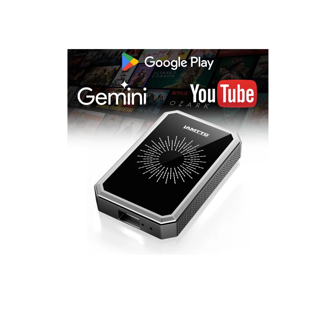 LAMTTO Wireless CarPlay Adapter with Gemini AI, 4GB+32GB Magic Box with Full Google Play Access-Download Streaming Apps, Games, Support Android Auto