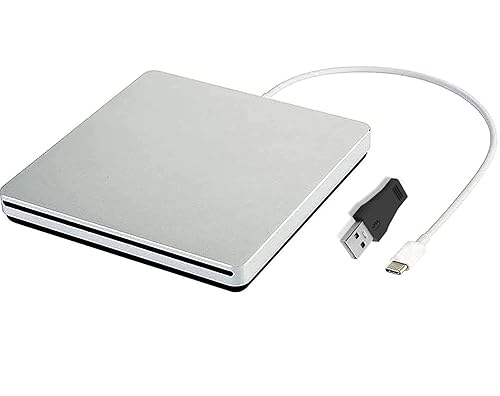 Aouan External CD DVD Drive Burner/Portable/Slim/Reader/Type-c/USB-C Drive(Equipped with USB 3.0 Adapter) for MacBook Pro/PC/Mac/Laptop/Air Windows7/