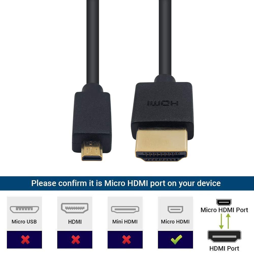 Duttek Micro HDMI to HDMI Coiled Cable 1FT-4FT, 4K@60Hz HDMI to Micro HDMI Adapter Cable Extreme Slim/Thin, 3D for Camera, DSLRs, Camcorders, Portable