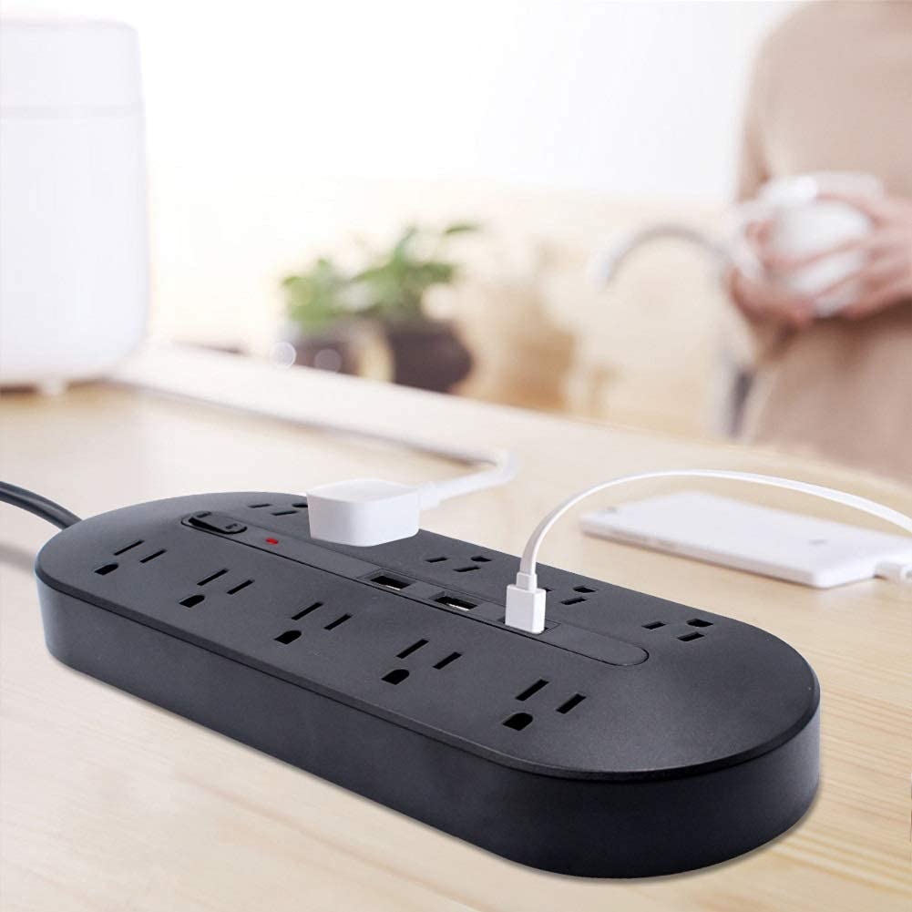 2 Prong Power Strip with 3 USB Ports, 2 Prong to 3 Prong Outlet Adapter, 6.6ft Extension Cord, 5V 3.4A USB, 2 Prong Surge Protector Black